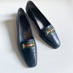 Vintage Town Shoes Horsebit Detail Black Low Wedge Loafers 38.5